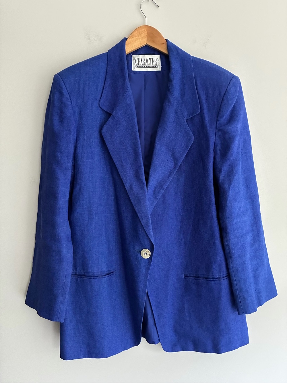 Character Suburban Wear Vintage Linen Royal Blue Single-Button Blazer size 10